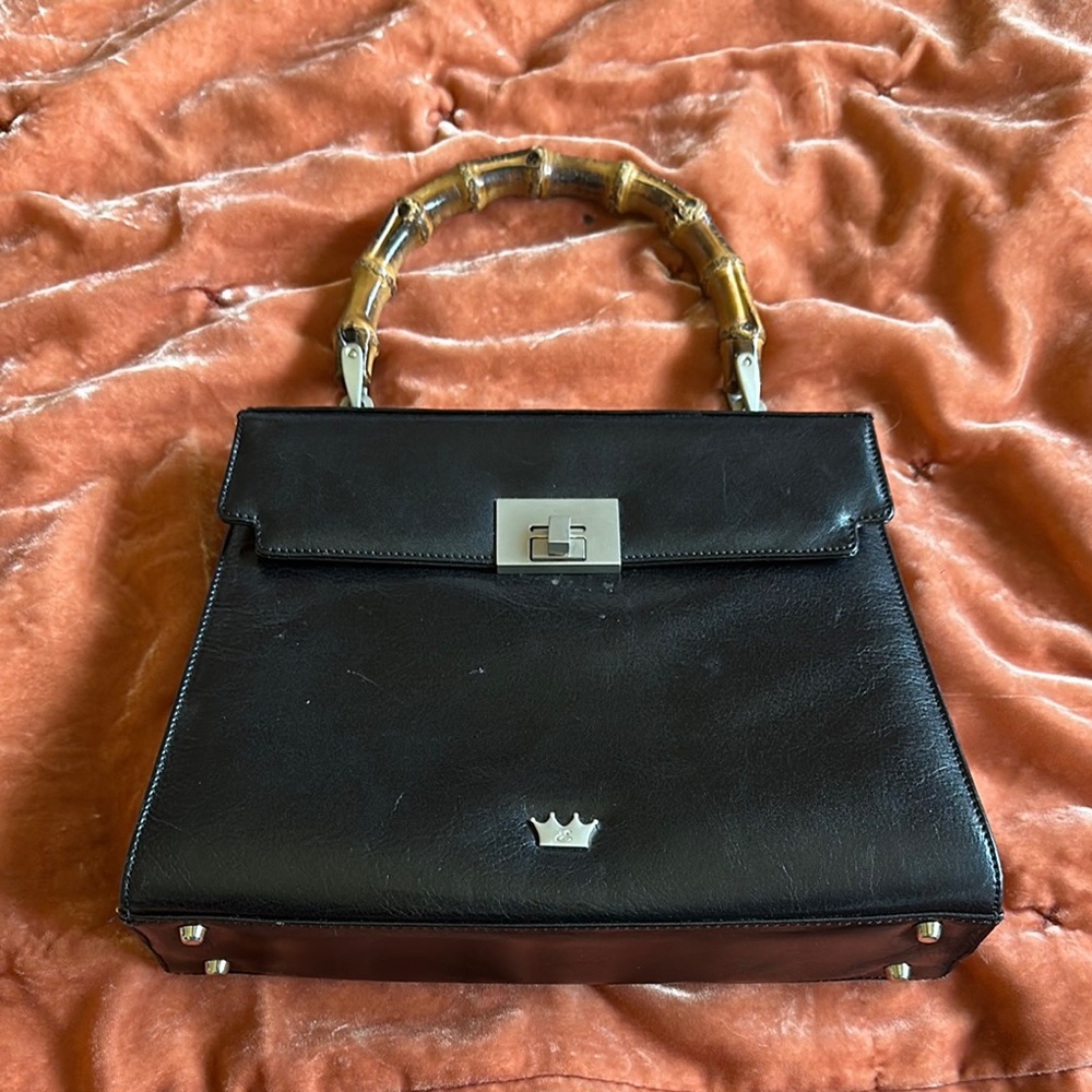 Women’s Elaine Turner Designs Black Satchel with Bamboo Handle and Lock Closure